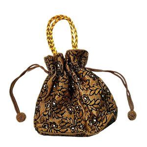Vintage Boho Beaded Drawstring Bag with Rhinestones